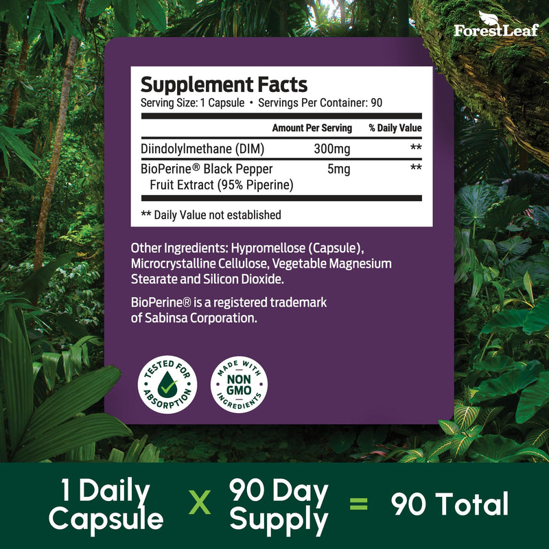 DIM Estrogen Supplement for Women & Men - 300mg DIM Supplement for Women/Men - Diindolylmethane with BioPerine Black Pepper - Support for Metabolism, Hormone Balance, Menopause - 90 Capsules 90 Count (Pack of 1) - BeesActive Australia