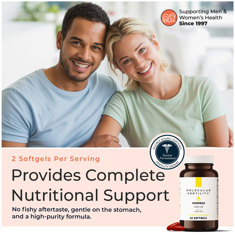 VIVOMEGA Fish Oil with VESIsorb® - Fertility Supplement for Women & Men - Doctor Formulated EPA DHA Omega 3 Fatty Acids, Vitamin D3 K2 for Reproductive Wellness - 60 Softgels