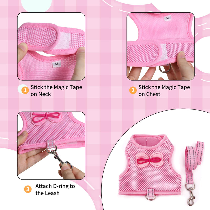 AIITLE Bunny Harness and Leash Set, Soft Breathable Mesh Vest Harness with Cute Bow for Rabbits Kitten Ferret Small Pig Puppy Walking Supplies Pink M Medium - BeesActive Australia