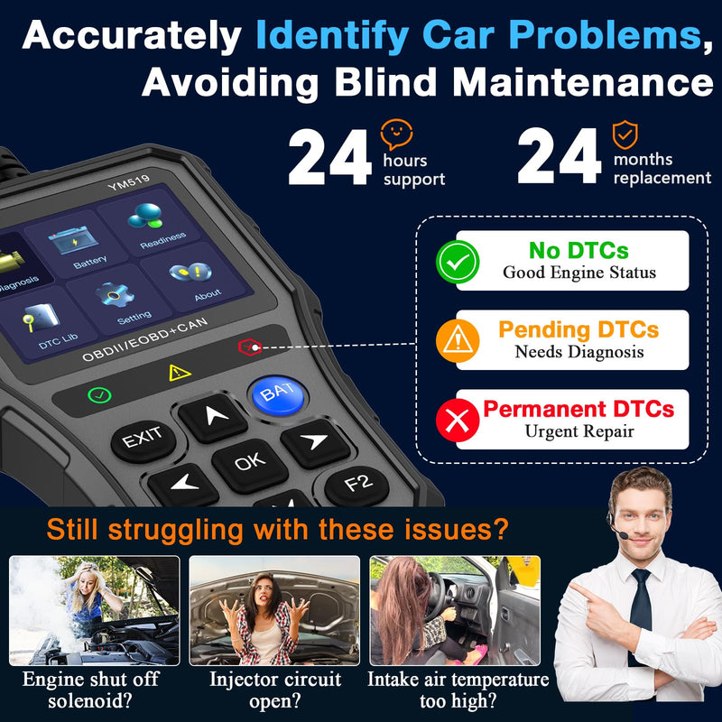 AMTIFO OBD2 Scanner with Battery Tester - Check Engine Light & Emissions Readiness, Plug & Play, Battery Health, Real-Time Date, Car Code Reader, Support All OBD II Vehicles - BeesActive Australia