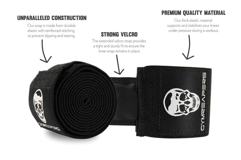 Gymreapers Knee Wraps for Squats and Powerlifting 72 Inch Compression Wraps with Strap for Men & Women Weightlifting Support Black