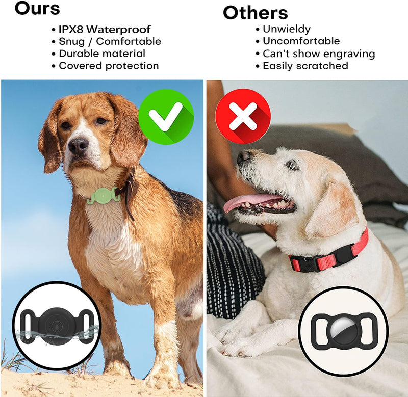Airtag Dog Collar Holder [2 Pack] Waterproof Dog Airtag Holder, Silicone Ultra-Durable, Lightweight, Full Body Covered Anti-Lost Protective Apple Air Tag Holder for Pet Collar (Black & White) Black & White - BeesActive Australia