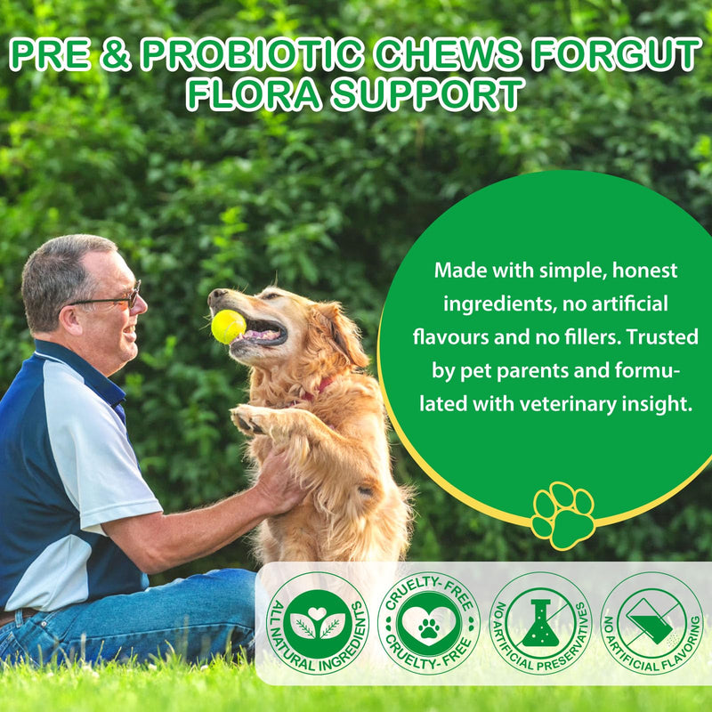 Probiotic Chews for Dogs – Daily Digestive Balance with Prebiotics & Natural Ingredients – Supports Gut Flora, Skin & Everyday Vitality – Duck Flavour (120 Soft Chews)