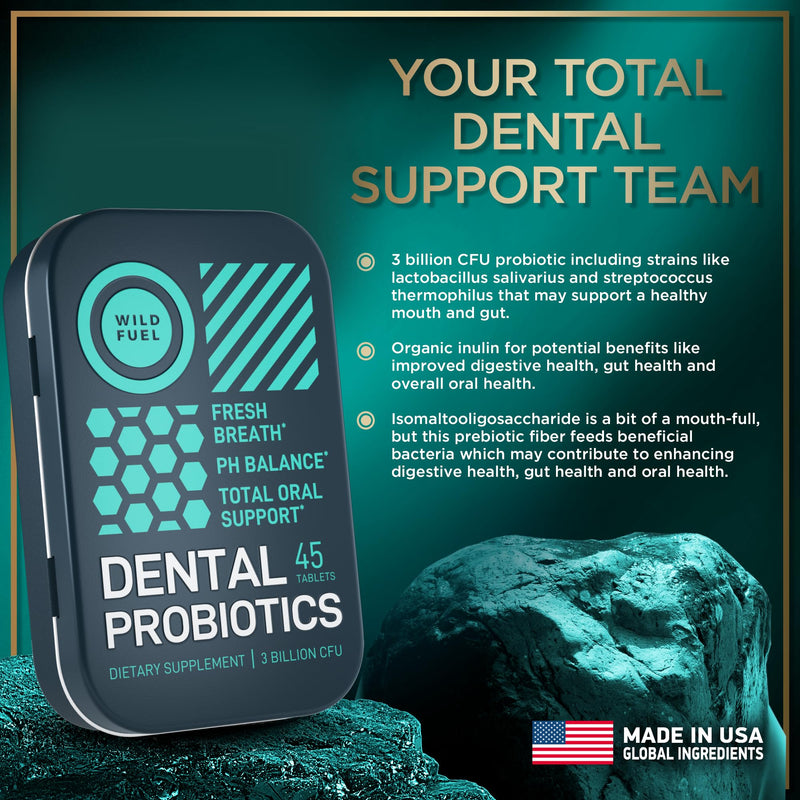 WILD FUEL Oral Probiotics for Teeth, Bad Breath, Gum Health - 3bn CFU K12 Lactobacillus Paracasei, Salivarius Dental Probiotic - Oral Probiotic Mints - 90 Fresh Breath Mint Dental Probiotics Tablets 2-Pack Tins