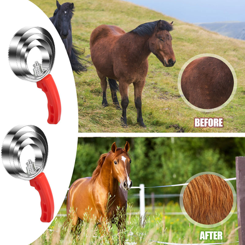 Pack of 2 double-sided curry combs, spiral curry combs, spring curry combs for horse grooming. Can help massage the horse's skin