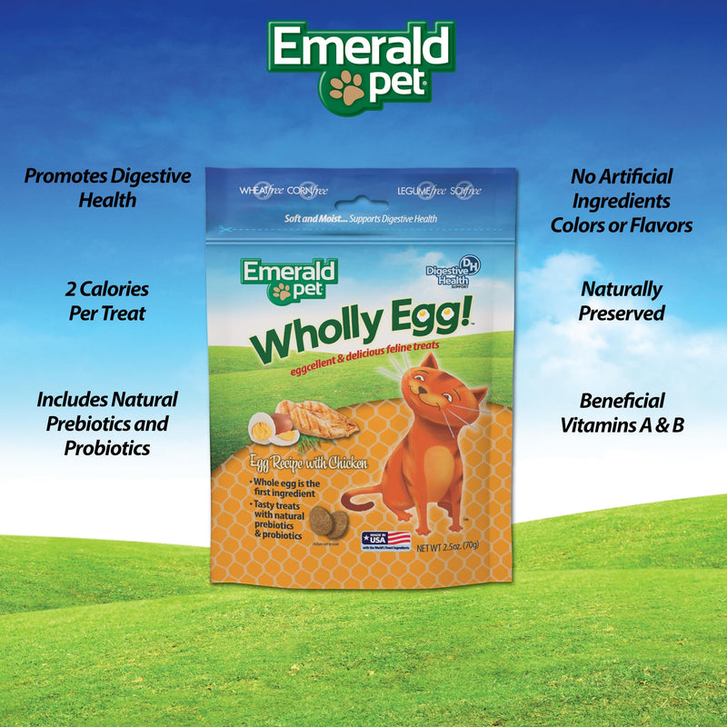 Emerald Pet Wholly Egg Cat Treats for Digestive Health – Soft & Moist Chicken Cat Treats with Natural Prebiotics & Probiotics – Supports Gut Health, 2.5 oz