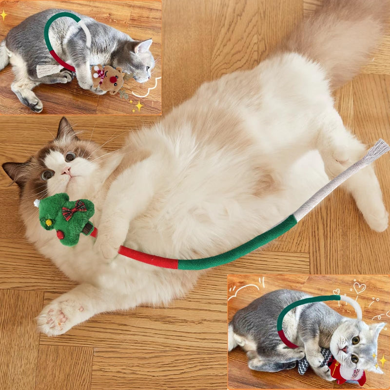 Christmas Cat Catnip Toys, Cotton Rope Cat Toys, Dental Chew Toys for Indoor Cats, Teeth Cleaning Toys for Kitten, Anxiety Relieving Catnip Toy for Cats (26.38 inches) 26.38 inches - BeesActive Australia