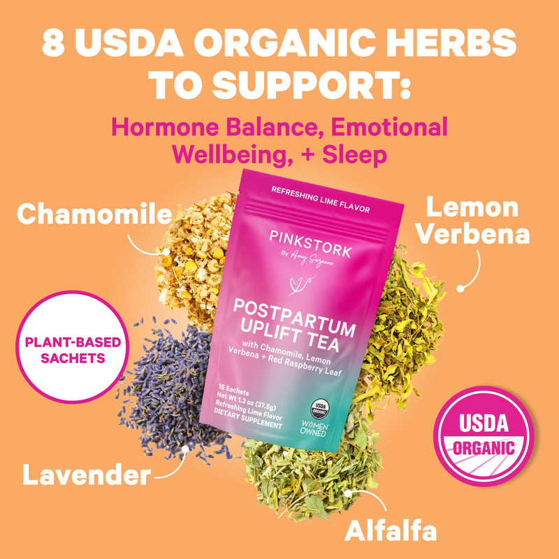 Pink Stork Postpartum Essentials Kit for New Moms - Mood Support | Hormone Balance & Recovery, Postnatal Vitamins with Ashwagandha, Herbal Teas for Stress, Energy & Sleep, Vegan