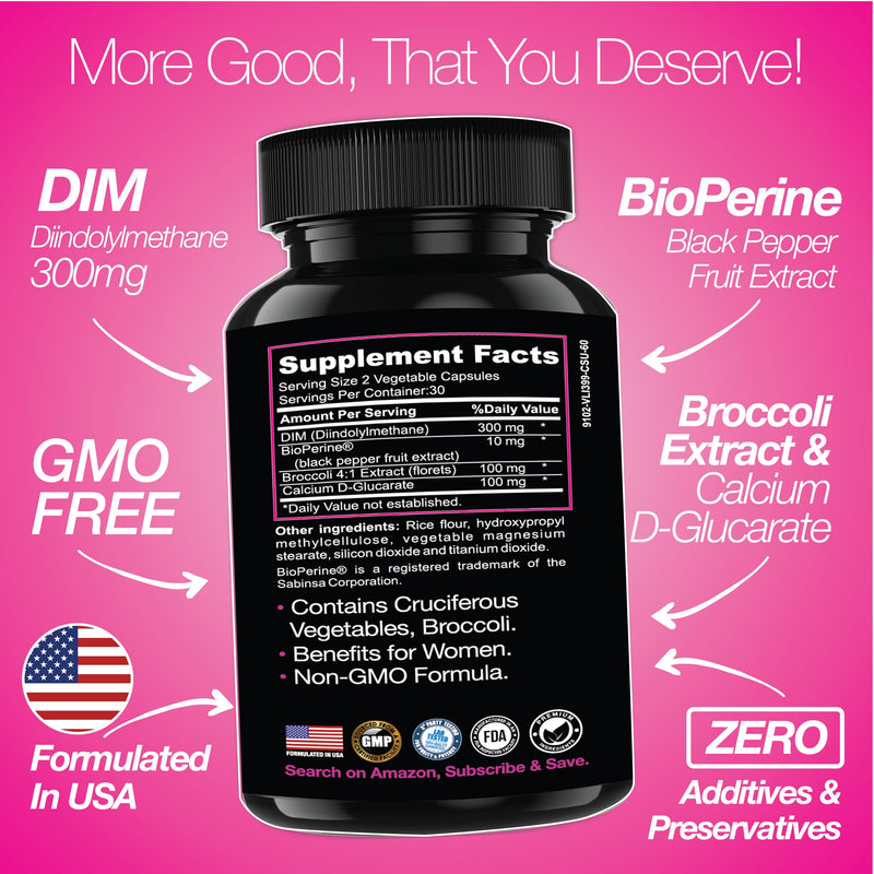 DIM Supplement 300 mg - Hormone Balance for Women, | Estrogen Supplement for Women with Hot Flashes & Night Sweats | Aids in Menopause Symptoms, Estrogen & Oestrogen. 60 Capsules