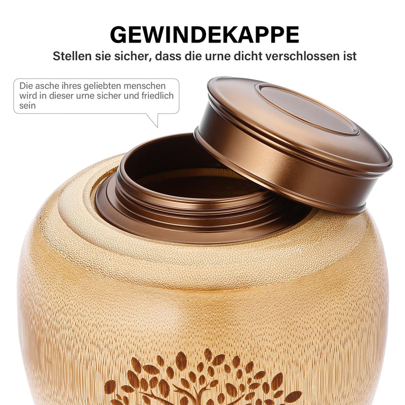 HOOMTREE Small Urns for Human or Pet Ashes Made of Bamboo, Small Keepsake Urns with Tree of Life Pattern Engraved, Small Funeral Urn for Human Ashes, Small, 1 Piece, 50 Cubic Inches - BeesActive Australia