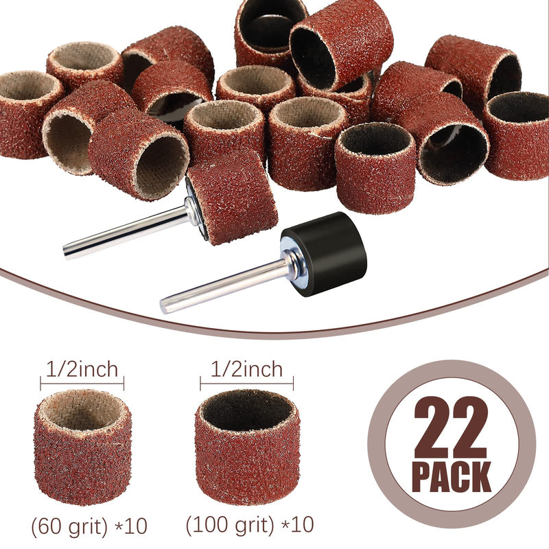 22 Pet Nail Grinder Replacement Kit with Grit Sanding Bands Pet Smoother Claw Care Black Grinding Drums Dog Nail Grinder Replacement Dog Claw Grooming Supplies(1/2 Inch 60 Grit and 100 Grit) 1/2 Inch 60 Grit and 100 Grit