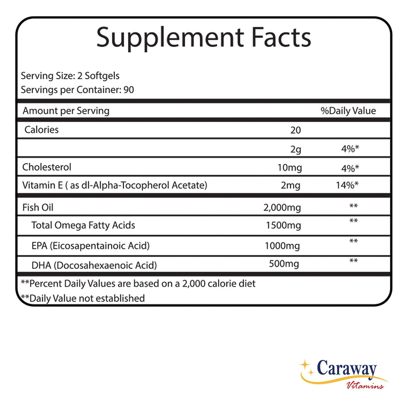 Omega 3 Fish Oil 2,000mg- Pharmaceutical Grade. 1000mg EPA 500mg DHA. Burpless Capsules with No Fishy Aftertaste. All Natural, Organic, Non GMO, Gluten Free for Men & Women.