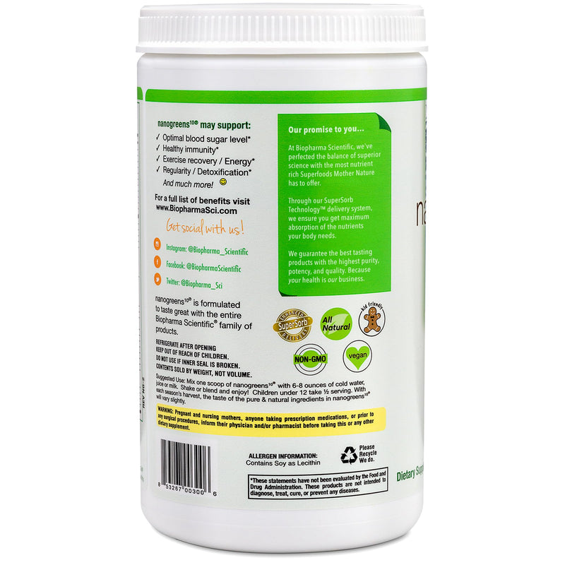 Biopharma Scientific NanoGreens Superfood Greens Powder (Strawberry) | Supports Immunity & Digestion, 55 Organic Ingredients, Spirulina & Chlorella, Third-Party Tested, Plant-Based, 30 Servings Strawberry