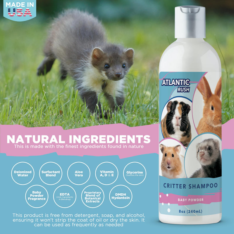 Critter Shampoo for Small Pets - 8oz Small Animal Baby Powder Scented Shampoo - Pet Shampoo for Small Critters Including Ferrets, Guinea Pigs, Rabbits, Hedgehogs, Hamsters & Sugar Gliders - PawsPlanet Australia