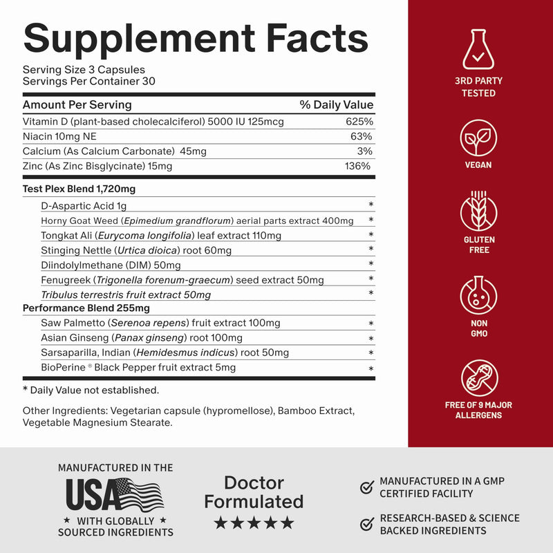 Snap Supplements Testosterone Booster for Men with Tongkat Ali, 90 Capsules | D-Aspartic Acid & Epimedium, Supports Energy, Stamina & Healthy Testosterone Naturally, Vegan, Non-GMO, Gluten-Free 90 Count (Pack of 1)