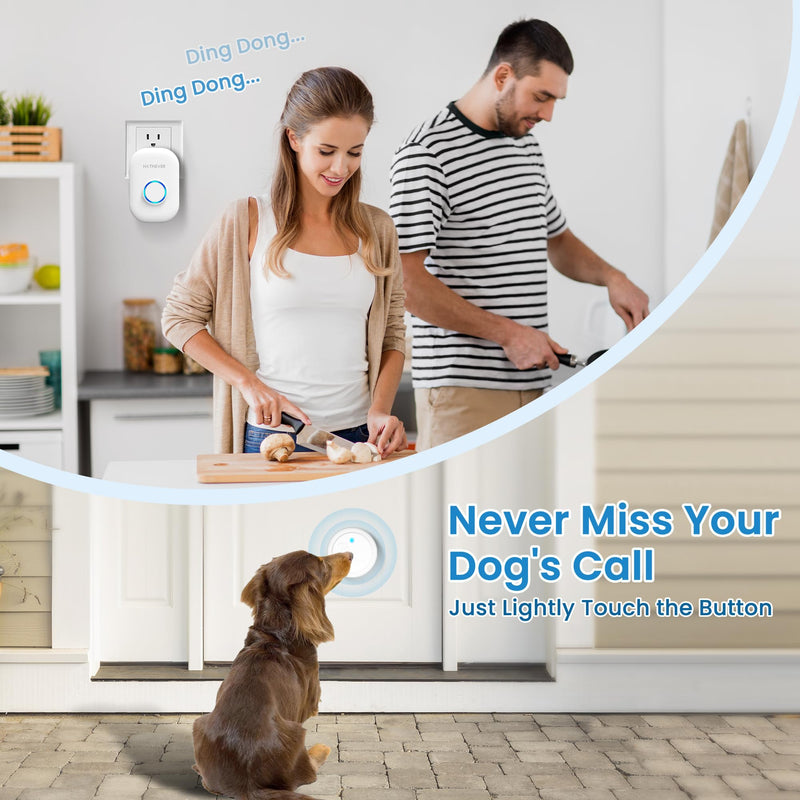 Dog Bell for Door Potty Training, Wireless Doggie Door Bell Operating at 1000 Feet with IP65 Waterproof Touch Button, 32 Melodies 1 receiver + 2 buttons - BeesActive Australia