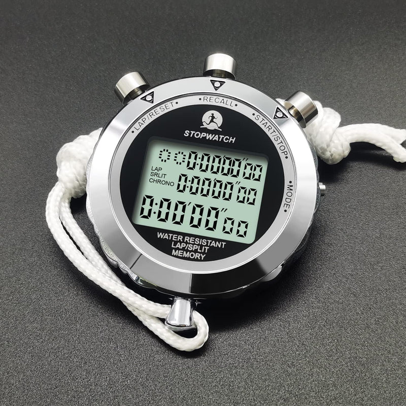 Digital Stopwatch Timer Stop Watch Stopwatch for Sports Competition 100 Lap Metal