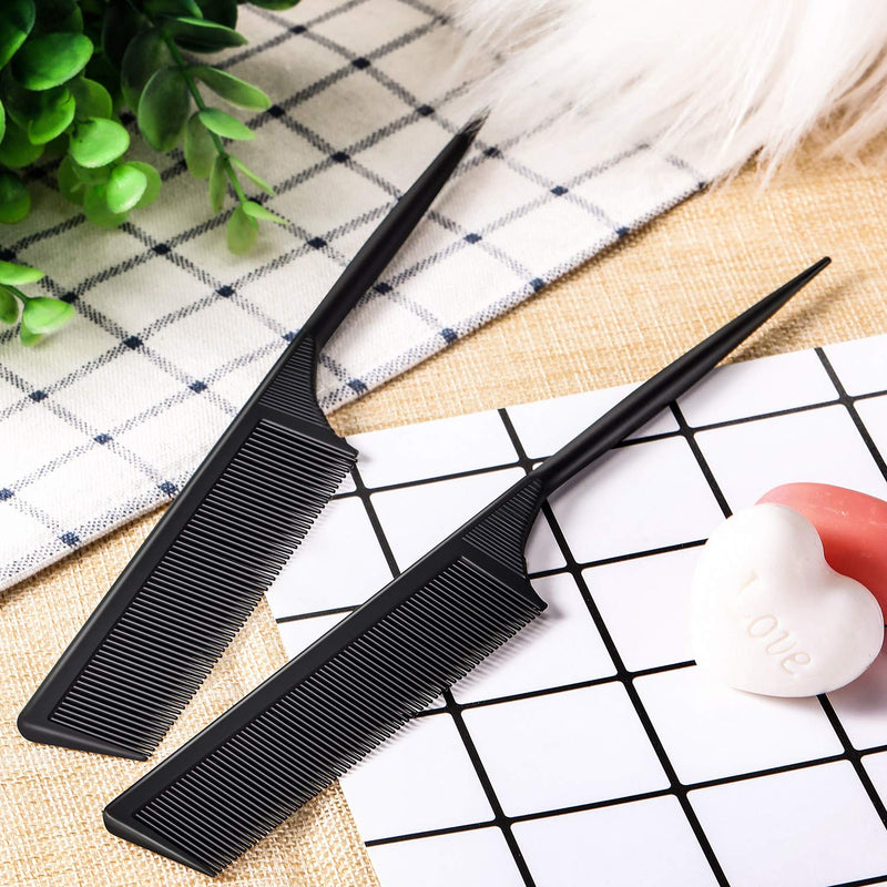 2 Pack Rat Tail Combs for Women Fine Tooth Comb Parting Tip Carbon Fiber Root Teasing Anti Static Heat Resistant Adding Volume Evening Hair Styling Black - BeesActive Australia