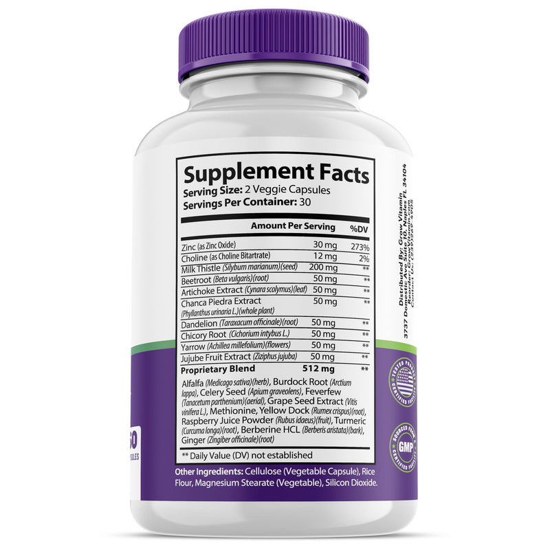 grow vitamin Liver Cleanse Detox Capsules w/Unique Blend of Milk Thistle, Artichoke & Dandelion Extract - Liver Supplement Includes Turmeric, Beetroot & Choline - 60 Capsules