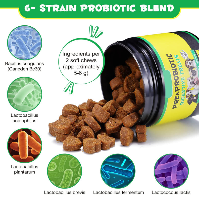 Probiotics for Dogs, 120 Chews Dog Probiotics Treats, Digestive Treats Dogs and Digestive Enzymes, Dog Digestive Health Gut, Immune Bowel Support, Reduce Diarrhea, Gas, Itchy Relief