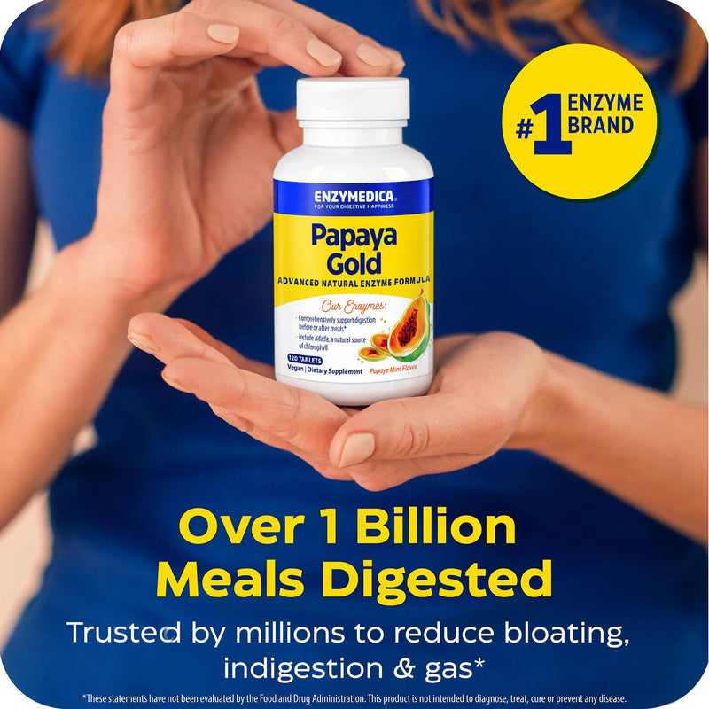 Enzymedica Papaya Gold - Papaya Enzymes Chewable - 120 Tablets | Digestive Enzyme Supplement for Women and Men, Digestion & Gut Health Support, High Potency Bromelain & Papain, Vegan 120 Count (Pack of 1)