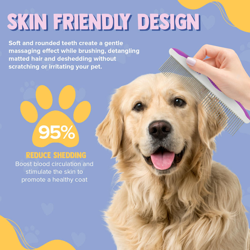 Poodle Pet Dog Combs for Grooming | 2 Pack | Stainless Steel Teeth Easily Remove Dirt | Proper Care Prevents Knots and Mats for Long and Short Haired Pets |Anti-Slip Comfort Grip Handle| Purple - BeesActive Australia