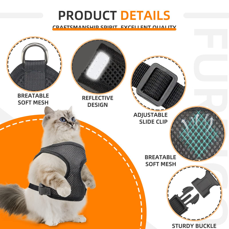 AirTag Cat Harness and Leash for Walking, Integrated Cat Vest with 100% Waterproof Air Tag Holder, Escape Proof Reflective Adjustable Vest Harnesses with Apple Air Tag Case for Cats, Kittens, Puppies Small Black - BeesActive Australia
