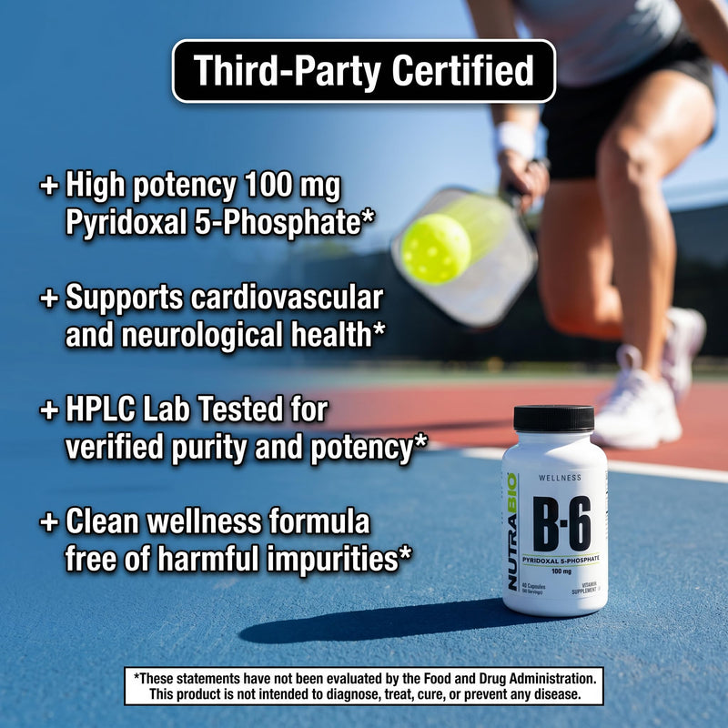 NutraBio Vitamin B6 P5P (Pyridoxal 5-Phosphate) Vitamin B6 100mg per Serving- 60 Vegetable Capsules