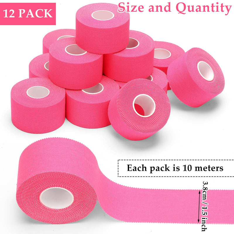 Hoolerry 12 Rolls 130 Yard Athletic Sports Tape Pre Wrap Very Strong Easy Tear No Sticky Residue Tape for Fingers Ankles Wrist Injury Wrap, Football Baseball Hockey Soccer(1.5 in,Pink) 1.5 In Pink - BeesActive Australia