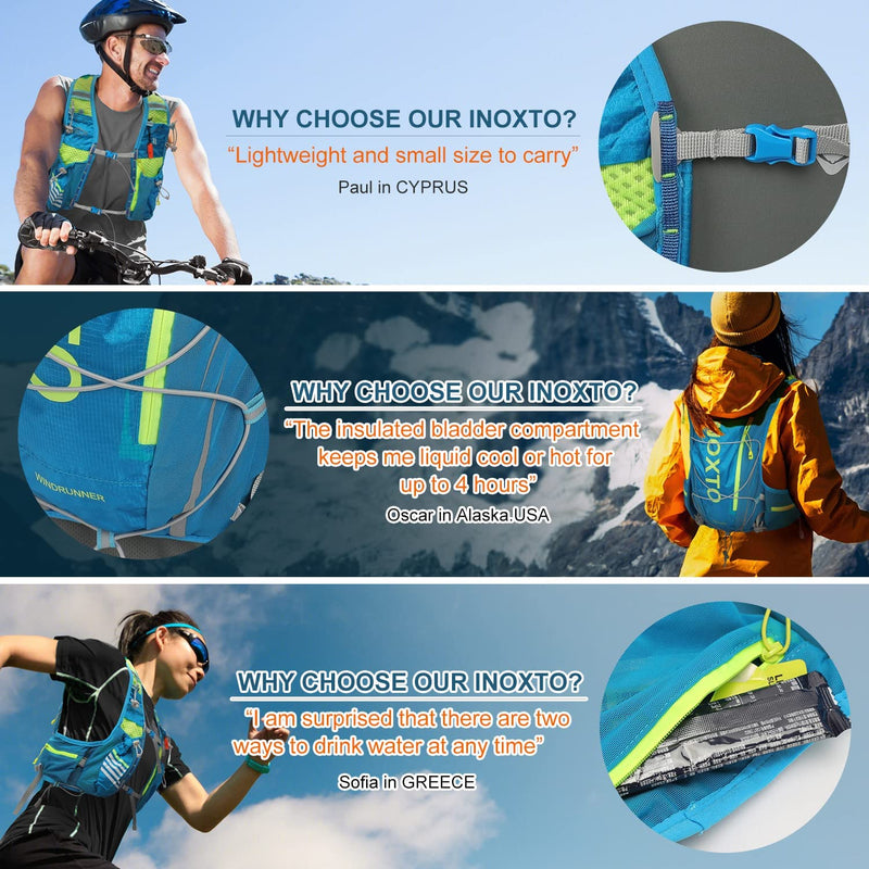 INOXTO Hydration Vest Backpack,Lightweight Water Running Vest Pack with 1.5L Water Bladder Bag Daypack for Hiking Trail Running Cycling Race Marathon for Women Men Blue（M-L）