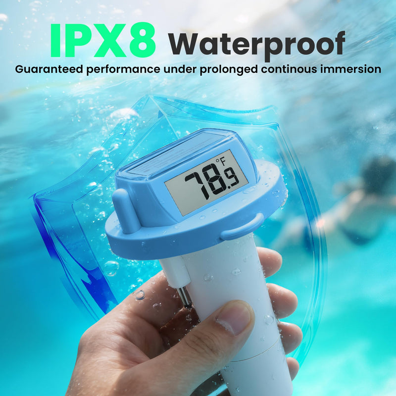 Floating Pool Thermometer Easy Read, Battery Powered Digital Pool Thermometer for Swimming, IPX8 Waterproof Dual Sided Screen for Pond, Hot Tub, Aquarium (Light Blue) Light Blue - BeesActive Australia
