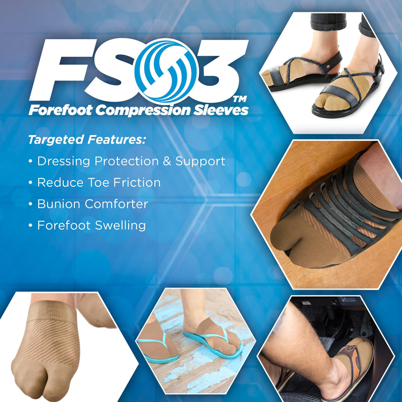 OrthoSleeve FS3 Forefoot Compression Sleeves Bunion Comforter and Split Toe Alignment Sleeve with Padded Toe Zone to Reduce Toe Friction and Reduce Forefoot Swelling… Small/Medium (1 Pair)
