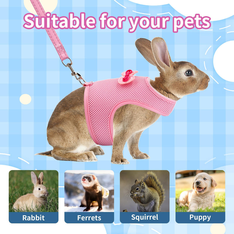 AIITLE Bunny Harness and Leash Set, Soft Breathable Mesh Vest Harness with Cute Bow for Rabbits Kitten Ferret Small Pig Puppy Walking Supplies Pink M Medium - BeesActive Australia