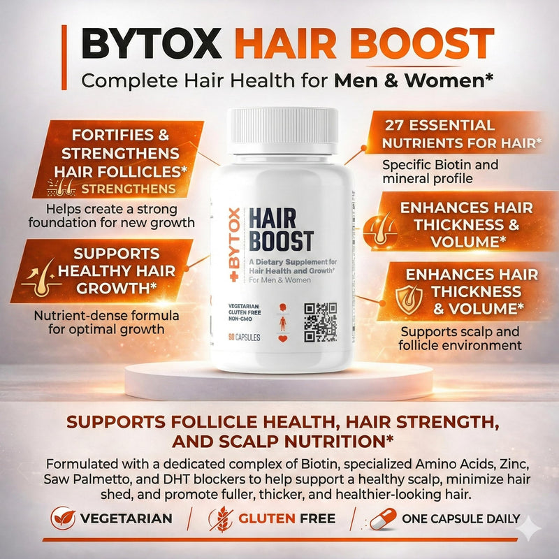 Bytox Hair Growth Boosting Supplement for Men & Women | Biotin, Zinc, Saw Palmetto, MSM & DIM, Thicker, Fuller, Stronger Hair, Gluten-Free, Non-GMO, 90 Capsules