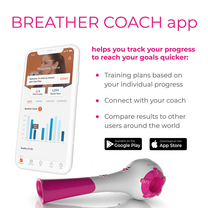 BREATHER PINK │ Natural Breathing Exerciser Trainer for Drug-Free Respiratory Therapy │ Breathe Easier with Stronger Lungs │ Guided Mobile Training App Included - BeesActive Australia