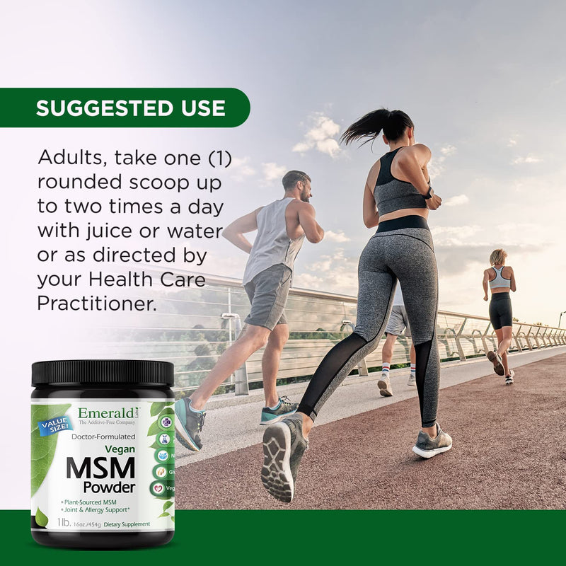 Emerald Labs MSM Powder - Plant-Sourced Methylsulfonylmethane Supplement for Liver Detox, Joint Health, Skin Health & More - Vegan, Gluten-Free - 16 oz 1 Pound (Pack of 1) - BeesActive Australia