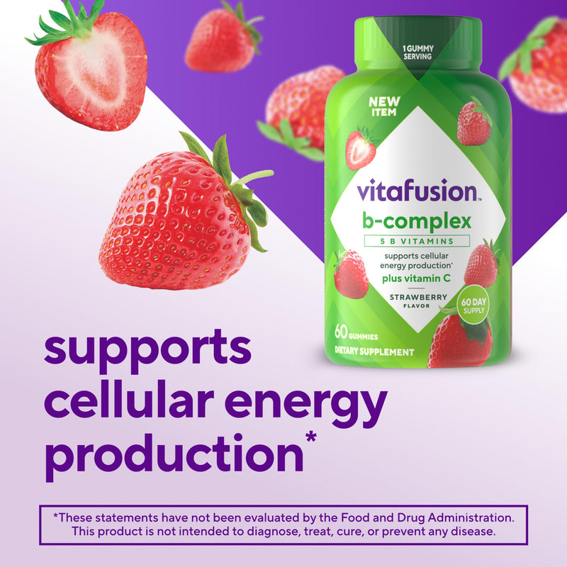 Vitafusion Vitamin B Complex Gummies | 60 Gummy Vitamins for Men & Women | with C | Strawberry Flavor | Gluten-Free Adult Supplement 60 Count (Pack of 1)