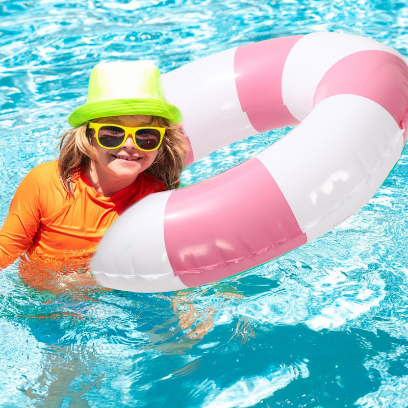 Whaline 4Pcs Inflatable Swimming Float Toy Striped Swim Ring Fun Print Pool Lounger Tube for Summer Swimming Beach Party Pink 22.8 Inch - BeesActive Australia