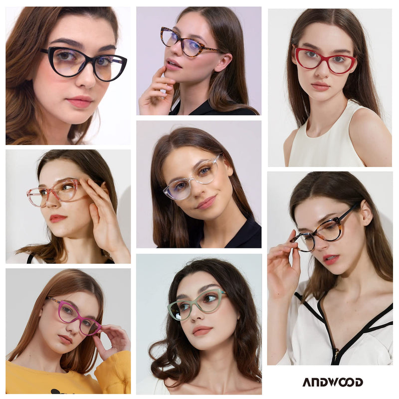 ANDWOOD Blue Light Blocking Glasses Women Bluelight Blocker Computer Cateye Clear Cat Eye Eyeglasses Frame AR003 Cateye Pattern | Anti-blue Light Lens - BeesActive Australia