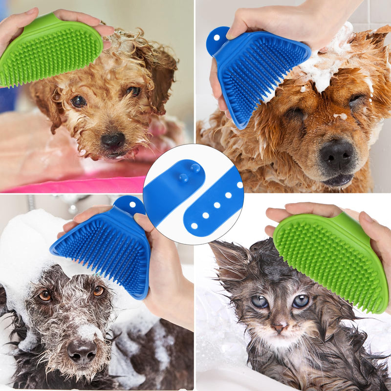 2pcs Curry Brush for Dogs,Rubber Curry Brush Dog,Bath Brush Scrubber with Adjustable Ring Handle for Short Long Haired Dogs & Cats,Grooming Soothing Massage Shedding Brush Dog Hair 2 Color blue & green - BeesActive Australia
