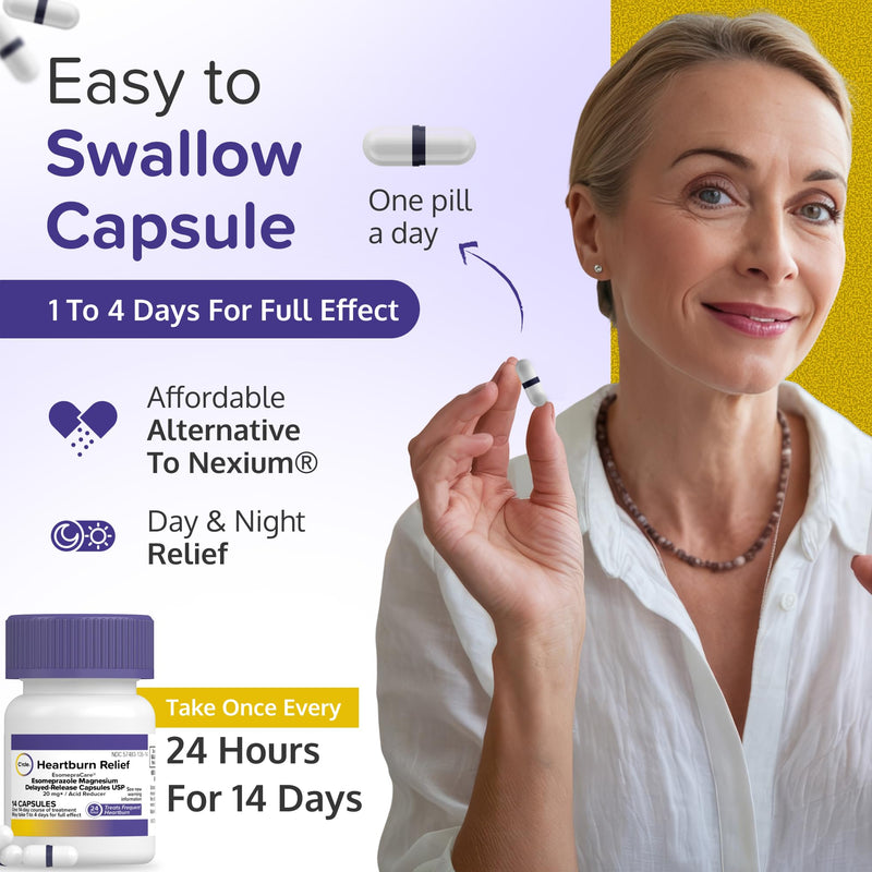 Esomeprazole Magnesium 20mg Capsules - Heartburn Medicine - 24 Hour Acid Reducer - Delayed Release Mini Capsules - Acid Reflux Medicine and Digestive Support - Six 14 Ct Bottles 84 Count