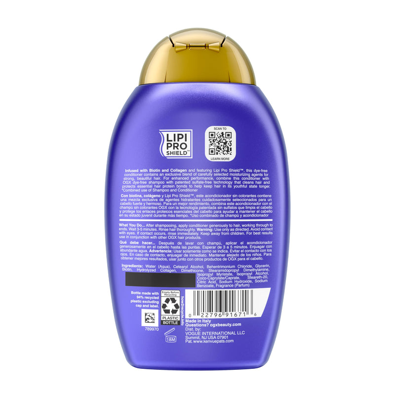 OGX Thick & Full + Biotin & Collagen Volumizing Conditioner, 13 fl oz | Nutrient-Infused, Vitamin B7 Biotin, Gives Hair Volume & Body for 72+ Hours, Sulfate-Free Surfactants 13 Fl Oz (Pack of 1)