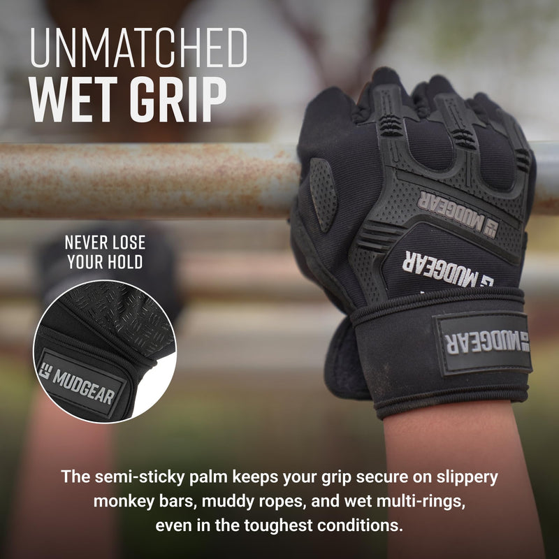 MudGear Gloves - Durable Fingerless Workout Gloves with Wrist Support for Obstacle Races and Fitness Training, Improves Grip, Protects Hands, Boosts Performance Black Large