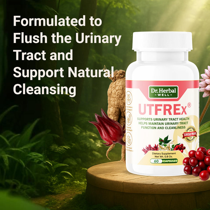 DR. HERBAL WELL UTFREX Clinically Proven Urinary Tract UTI Health Supplement Natural Support Cleanse Flush Protect (No Probiotics & D-Mannose) – 60 Capsules