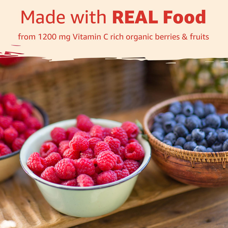 2 Pack - Organic Vitamin C Gummies 120mg for Adults, Sugar Free, Daily Immune Defense, Raw Antioxidant, 100% Whole Food Chewable Vitamin C Supplement from 1200mg Berries & Fruits for Collagen, Vegan 60 Count (Pack of 2)