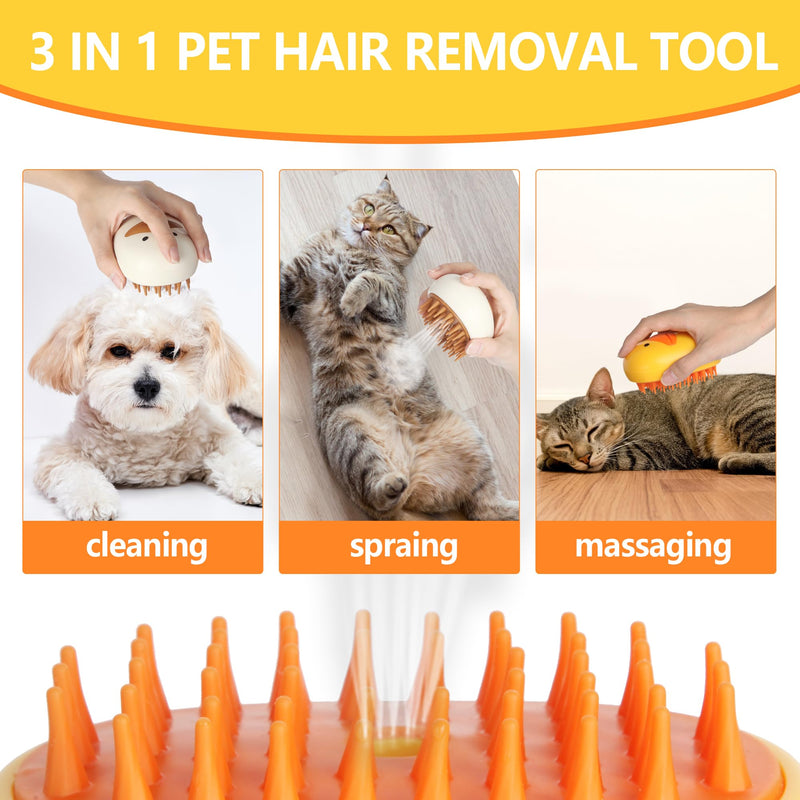 Gauzi 3 in 1 Cat Steam Brush for Shedding Spraing Cleaning and Massaging Dog Pet Hair Brush (Yellow) Yellow - BeesActive Australia