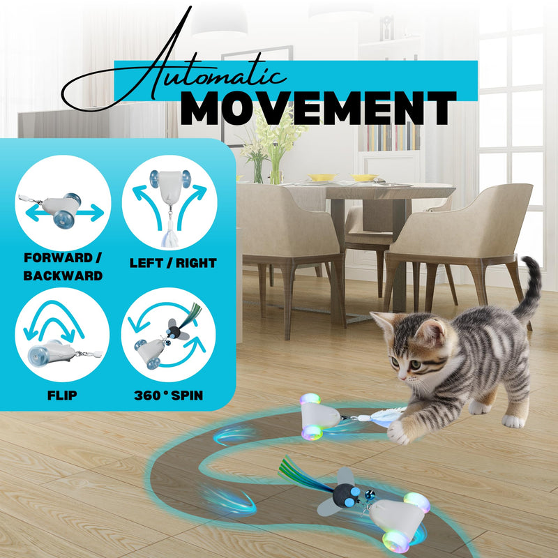 Rolling Rover – Interactive Cat Toy with RGB Wheels, Automatic Moving Mouse-Shaped Design, Feather Butterfly and Bell Attachments, Smart Motion Activated for Indoor Cats & Kittens (Blue) Blue - BeesActive Australia