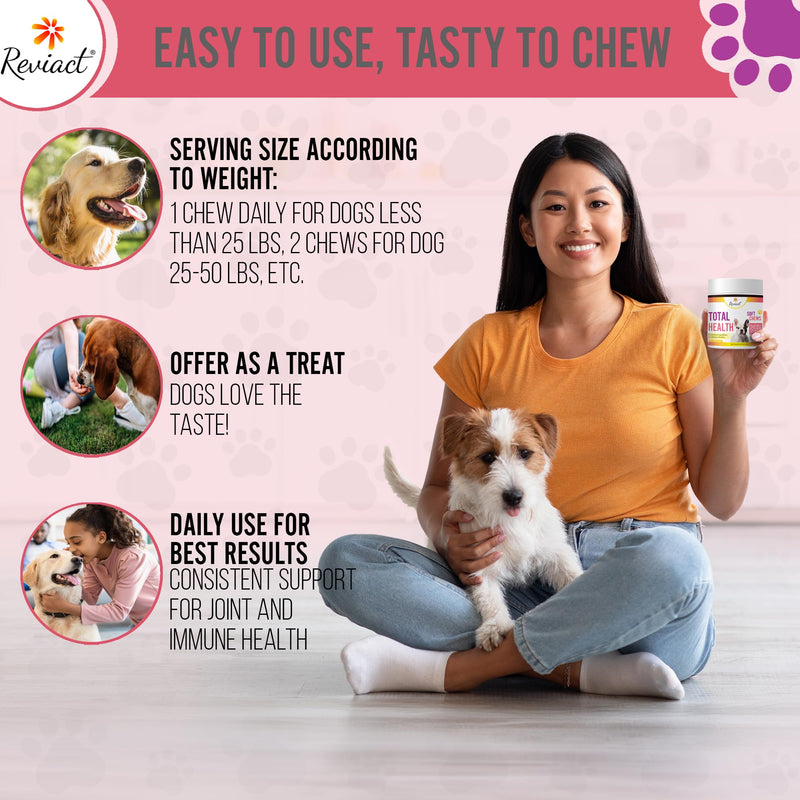 Total Health Dog Chews 12-in-1, Hip and Joint Supplement with Glucosamine Chondroitin for Dogs, Dog Multivitamin Treats with Omega 3 Salmon Oil and Vitamins for Skin and Coat Support, 60 Soft Chews