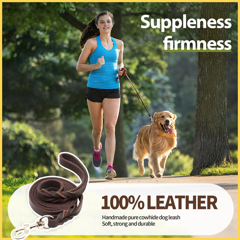 Leather Dog Leash 6ftx3/4inch,Braided Leather Leash for Dogs,Soft Leather Training Dog Leash,Strong Leather Leash for Small Medium Large Breed Dogs,Brown 6FT*3/4In - BeesActive Australia