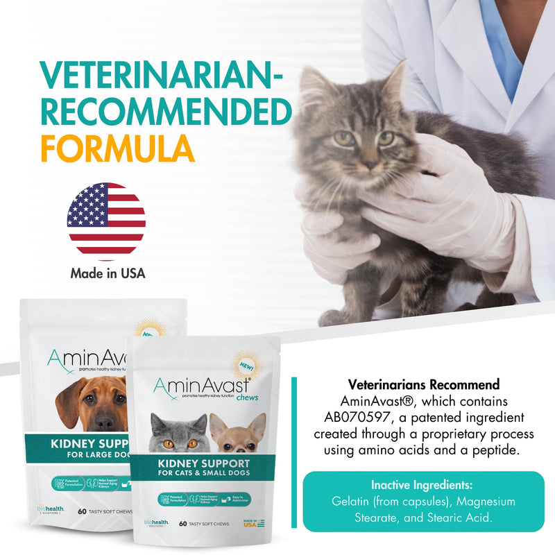 AminAvast Small Dogs & Cat Kidney Support - Promotes Healthy Kidney Support in Cats & Small Dogs - 300mg (60 Chews) 300mg (60 Chews)